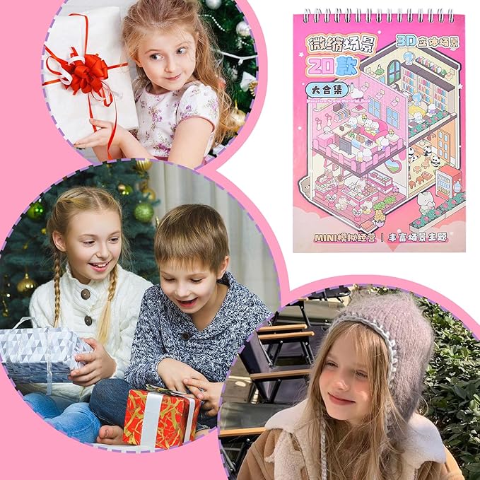 DIY Mini Fun 3D Animal House Scene Stickers Book with Tweezers Make Your Own Library Shop Sticker Scenes Cute Micro Stickers for Relief Stress Pass The Time(20 Designs)