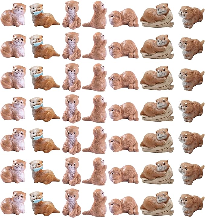 49 Pcs Mini Resin Animals Miniature Otters Figures Resin Otters Cake Toppers for DIY Fairy Garden Moss Landscape Cake Decoration