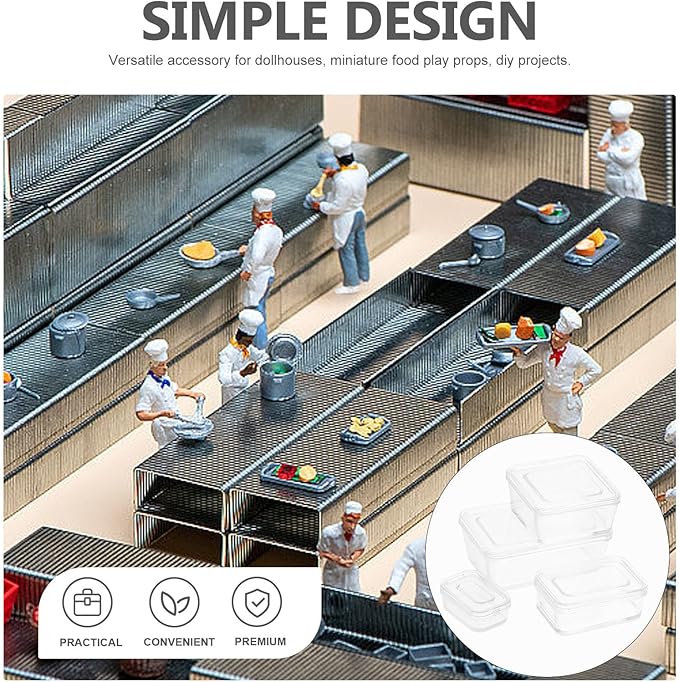 4pcs Dollhouse Food Storage Box 1/12 Scale Dollhouse Bento Box Plastic Kitchen Ornament for DIY Making Mini House Accessories Transparent
