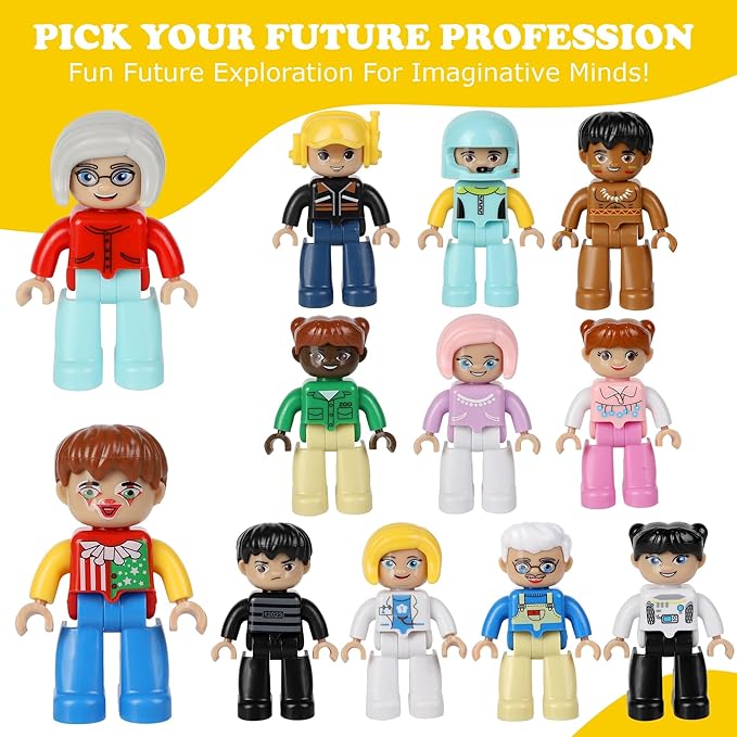 Large Magnetic People Figures for Kids, 3 Inches Magnetic Play People Compatible with Lego, 12 Pieces Magnet Toys for Kids Ages 3 4 5 6+, STEM Learning Toys Magnet Tiles Expansion