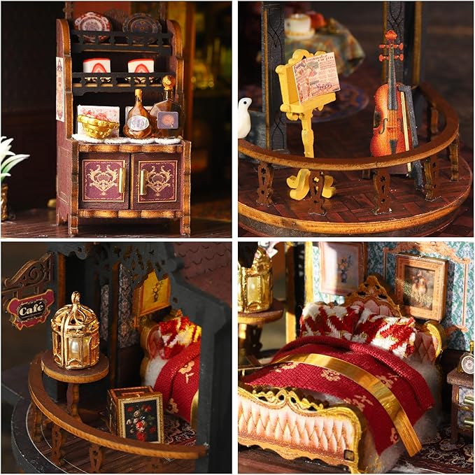 DIY Miniature House Kit - 3D Wooden Puzzle Miniature Kit with LED Light - Tiny Model Mini House Building Kit for Adults Teens, Creative Gift Book Nook DIY Adults Craft Kits, Home Decor