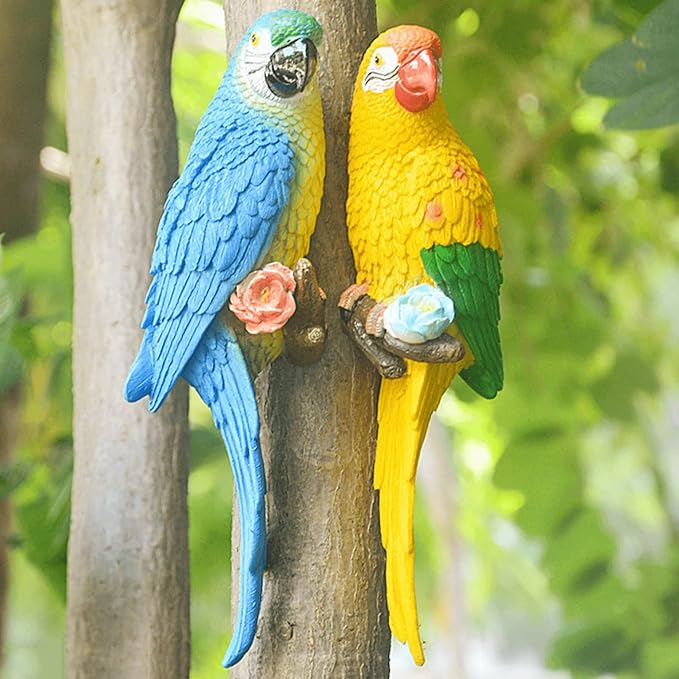 coolboy Hanging Parrot Decor,Bird Statues,Tropical Real Resin Bird Figurines,Home Ornament Decor for Tiki Bar,Perfect for Yard Ornaments,Tree Decorations Outdoor,Patio,Lawn,Tree Trunk, Porch