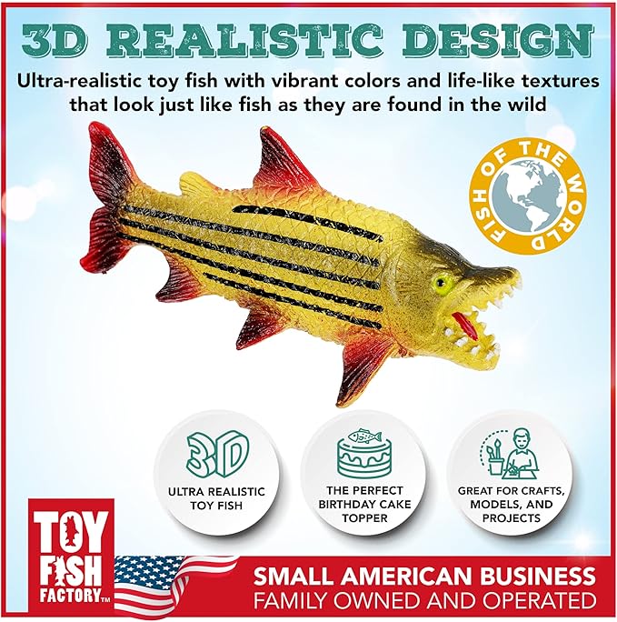 River Monster Collection Toy Fish Set With Collector Case | Piranha | Arapaima | Goliath Tigerfish | Giant Snakehead | Goonch Catfish Toy Miniature Figurine Fish by Toy Fish Factory