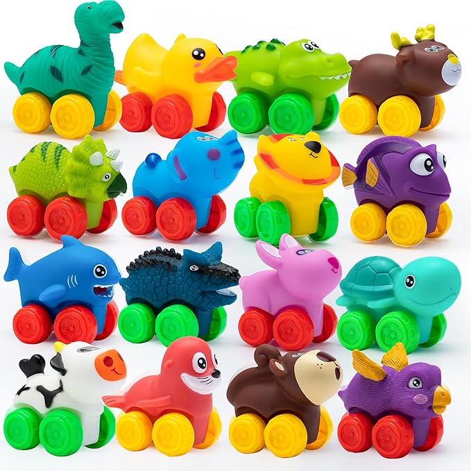 JOYIN Animal Cars, Soft Rubber Car Set Toy, Baby Mini Vehicles, Bath Toy Car for Boys and Girls,Summer Beach and Pool Activity Gift, Party Favors for Kids, Christmas Kids Gifts