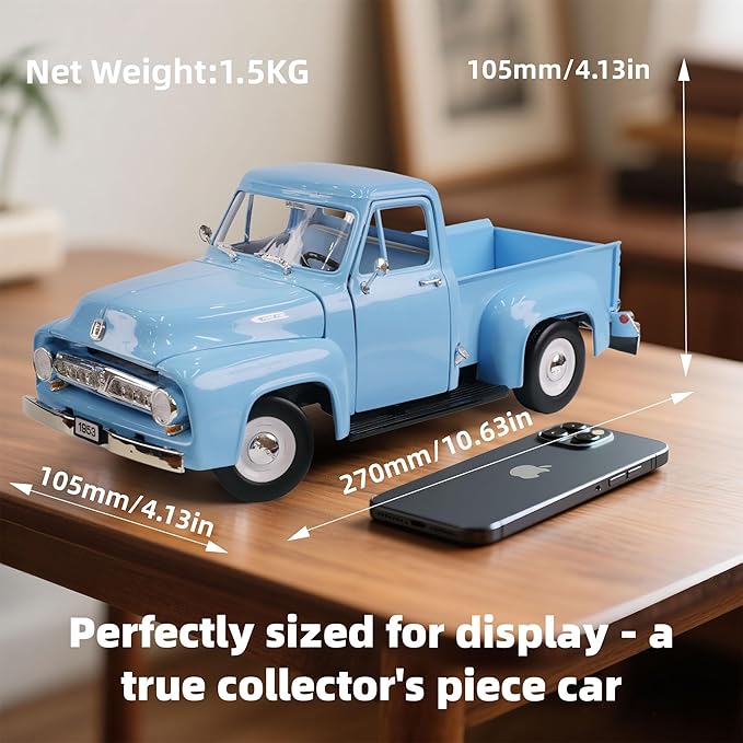 1953 Ford F-100 Pickup Truck 1/18 Scale Die-Cast Metal Model Alloy Collection Cars with Display Case, with Opening Doors, Best Gift for Men, Dad & Kids 14+ Years