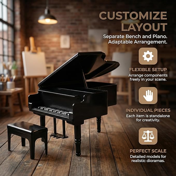 VOSAREA Miniature Piano for Dollhouse 1 Set Mini Piano Modeling Model Stool Traditional Craftsmanship for Decor Tiny House Accessories