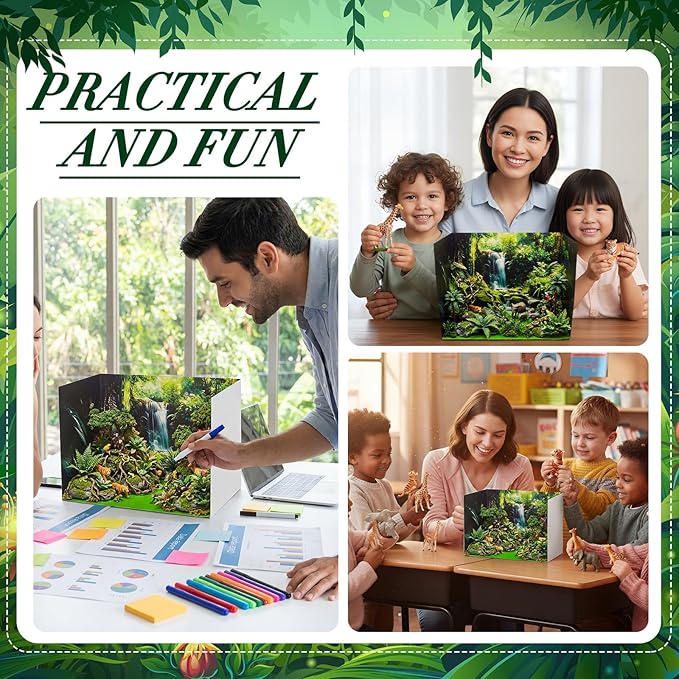 AmazingSpark 2 Set Rainforest Style Diorama Box and Fake Grass Decor, Rainforest Diorama Project Supplies Set, Cardboard Display Case Kit & Artificial Grass with Double Sided Tapes for DIY Crafts