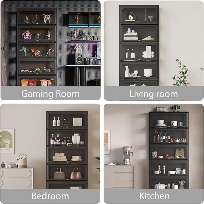 Display Cabinet with Acrylic Glass Doors,5-Tiers Curio Cabinet with LED Lighting for Collectibles, Collectibles Toy Organizers Rack & Display Shelf Display Case Storage Cabinet, Black