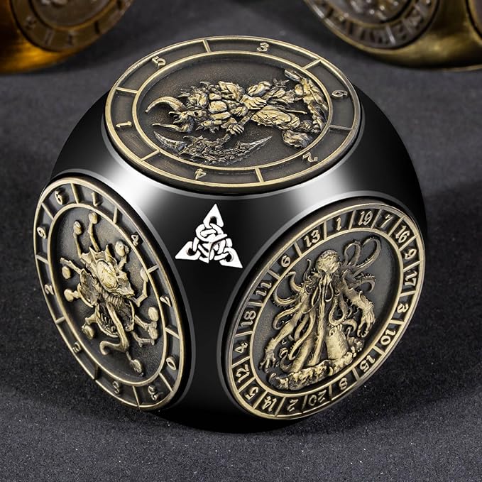 7 in 1 Unique Spinner DND Dice Set D&D, Metal Cube D and D Dice with Gift Box, Dungeons Dragons Role Playing Dice, Black Bronze