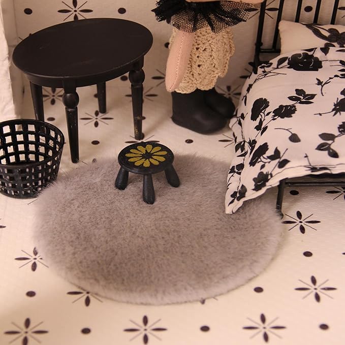 Funky Mini House Miniature Dollhouse Rug- 3 PCS 1:12 Scale Mini Carpet for Dollhouse Furniture Sets Ideal for Dollhouse Bedroom/Living Room Decor & DIY Craft Projects (Gray)