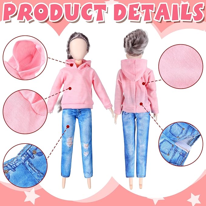 Bencailor 8 Pieces Winter Doll Clothes Girl Accessories Cotton Christmas Sweaters Denim Pants Regular Outfit Clothing(Black,White,Grey,Pink,11.5 Inch Doll)