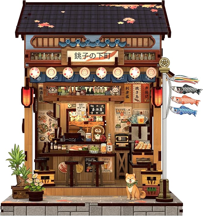Cutefun Book Nook Kit - DIY Miniature House Kit for Adults, Teens and Beginners, Japanese Izakaya Booknook Tiny House Bookshelf Decor 3D Wooden Puzzles, Gifts for Friends and Family (Izakaya Shop)