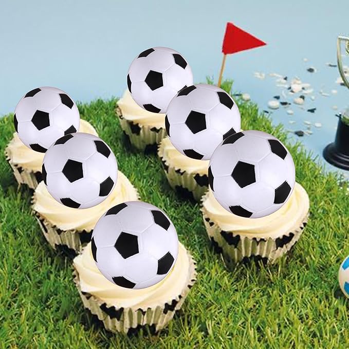Rsstarxi 12 Pack 3D Soccer Cupcake Toppers Soccer Party Decorations Football Ball Cake Toppers for Sports Theme Baby Shower Kids Birthday Party Cake Decorations