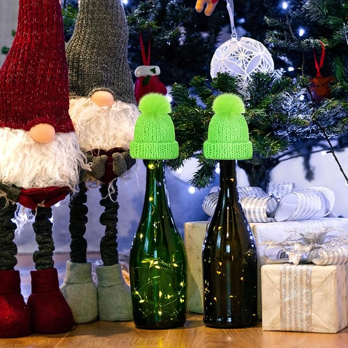 Bencailor 48 Pcs Mini Christmas Knitting Hats and Mini Christmas Scarf Set Knitting Doll Hat Scarf Santa Knit Hat Tree Ornaments for DIY Craft Art Doll Decoration (Lime Green)