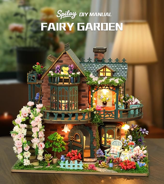 Spilay DIY Dollhouse Miniature House Kit,DIY Kit Mini House Model,1:24 Scale Creative Dollhouse kit with Music Box and LED Lights,Best Christmas Birthday Gift(Fairy Garden)