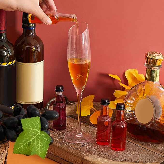 Tessco 100 Pcs Mini Liquor Bottles Plastic Mini Salad Dressing Bottle Christmas Small Shooter Alcohol Holders with Cap Wine Hot Sauce(1.7 Oz,Black)