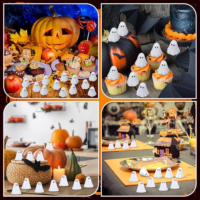 50 Packs Halloween Luminous Ghost Miniature Figurines Mini Resin Ghost Ornaments for Party Favor Spooky Glow in Dark Figurines for Garden Table Home Landscape Decor