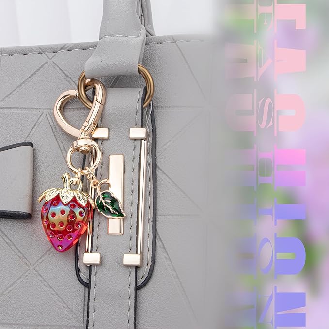 Wikavanli Cute Strawberry Keychain,Bag Charms,Kawaii Heart Flower Daisy Key chains Accessories Decor for Women Girls Purse
