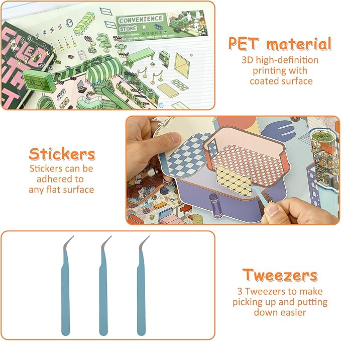 DIY 3D Sticker Scene, 10 Sets Fun DIY 3D House Stickers, Make Your Own Mini Room Scenes, Cute Cartoon 3D Miniature Scene Stickers Book, 3D Sticker Therapy for Adults Kids Relief Stress Pass The Time
