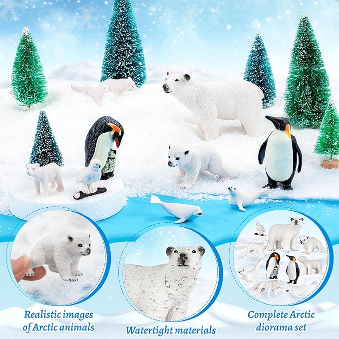 20 Pcs Arctic Animals Figurines Toy Sets Includes 10 Pcs Polar Animals Penguin Polar Bear Whale Miniature Antarctic Winter Toys Suitable for Children Teacher Class