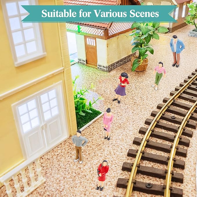 Lewtemi 28 Pcs 1: 25 Scale Miniature People Figurines Mini Architectural Plastic Small Dollhouse Figures Tiny Painted Model Train People for Projects Diorama Villiage