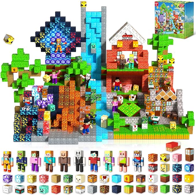 464 Pcs Magnetic Building Blocks with 10 Magnetic Figures - Magnetic Blocks for Kids Ages 4-8, Magnet Cubes Stacking, STEM Toys, Birthday Gift for 3 4 5 6 7 8-12 Year Old Boys Girls (Patent Pending)