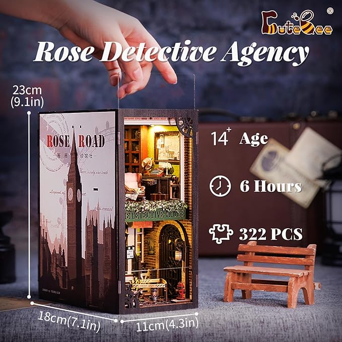 CUTEBEE Book Nook Kit - DIY Miniature House Dollhouse Kit for Adult and Teens, Booknook Bookshelf Decor Alley Model Build with LED Light, Gifts for Family and Friends