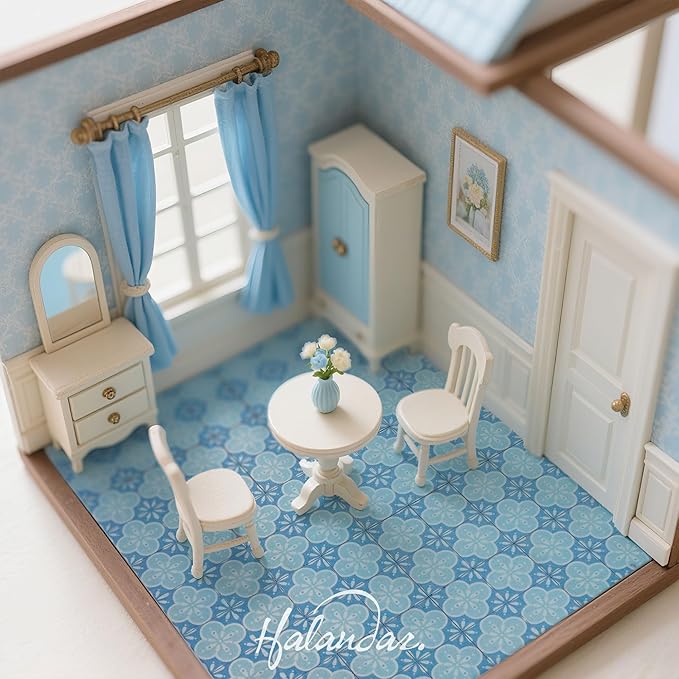 Halandar Dollhouse Flooring Tiles on 1/12 1/6 Scale Miniature Decor Accessories 128pcs Double-Sided