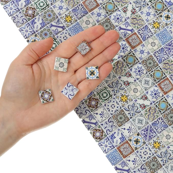 150 pcs, Dollhouse Flooring, 1:12 Scale Doll House Tiles, Miniature Checkerboard Floor, REDUCIO! (Mediterranean Patterns)