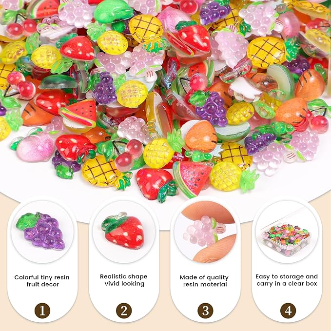 200pcs Mini Fruit Decor Resin Tiny Fruits for Crafts Dollhouse Miniatures Mini Resin Things for Fairy Garden Micro Landscaping Decoration Home Decor, 10 Types(Fruits)