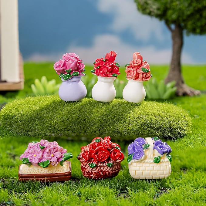 42Pcs Miniature Dollhouse Plants Set,Artificial Resin Flowers & Grass Clumps,DIY Micro Garden Decor for Fairy Gardens,Terrariums,Mini Landscape