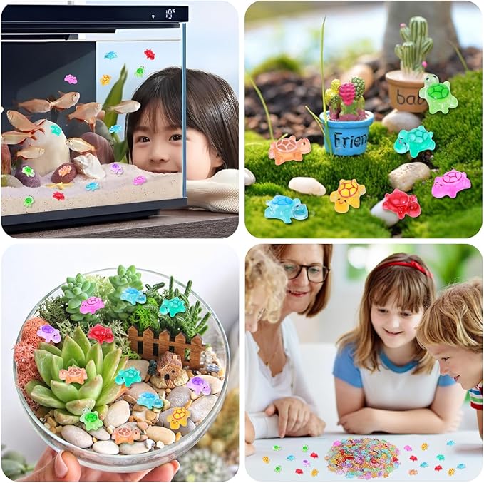 300pcs Mini Resin Turtles Luminous Tiny Turtle for Crafts Dollhouse Miniatures Mini Resin Things Animals for Fairy Garden Micro Landscaping Decoration Home Decor, 10 Colors(0.23 * 0.35inch)
