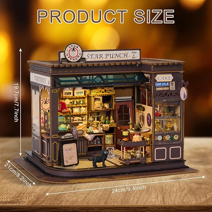 DIY Miniature House Kit, Dollhouse Kit with LED Light, Mini House Building Kits for for Adult to Building, Christmas Home Decorations Gifts for Family and Friends, Cakehouse