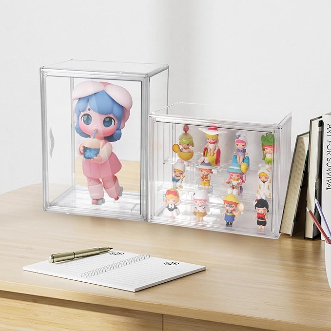 Clear Acrylic Display Case, 3 Tier Acrylic Blind Box for Figures, Dustproof Storage Organizer with Magnetic Door for Action Figures, Stackable Collectibiles Showcase for Doll Toy Car Model