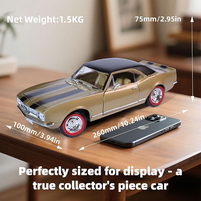 1967 Chevy Camaro Z28 1:18 Scale Diecast Model Premium Alloy Sports Toy Cars with Display Case, Working Steering, for Kids Men and Teens Dad 14+ Year