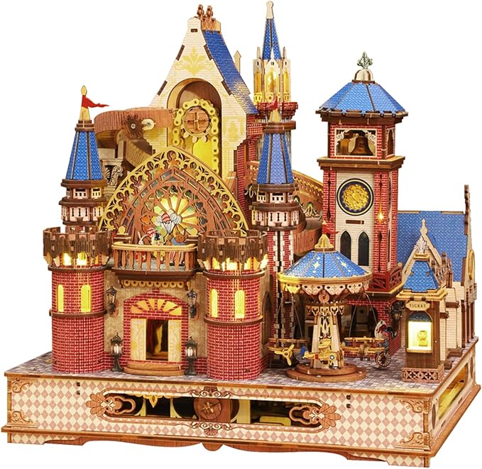 DIY 3D Wooden Puzzles for Adults,Alnwick Castle Miniature House Kit with LED Lights Arts and Crafts for Home Decor Creative Gift for Boys Girls