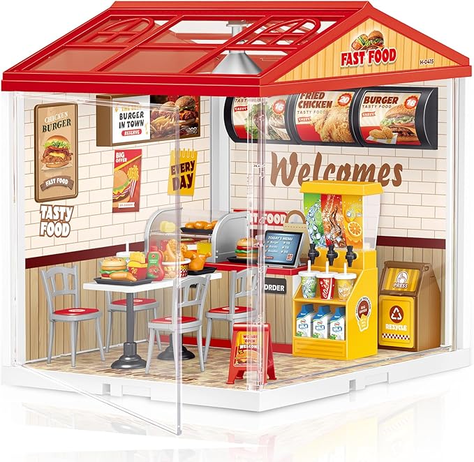 Hallisun LED Building Blocks for Adults, 1:24 DIY Miniature Dollhouse Kits with Roof & Dustproof Cover, Tiny House Toy Building Sets for Kids Ages 8-12-15, Birthday Hobbies Gift for Men Women Boy Girl