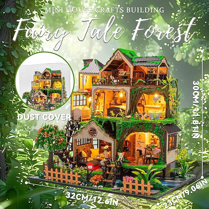 Flever DIY Miniature House Kit, Tiny Home Kit with LED Light, Mini House Build Craft Kits for Adults and Teens, Home Decor Creative Gift for Family/Friends (Fairy Tale Forest)