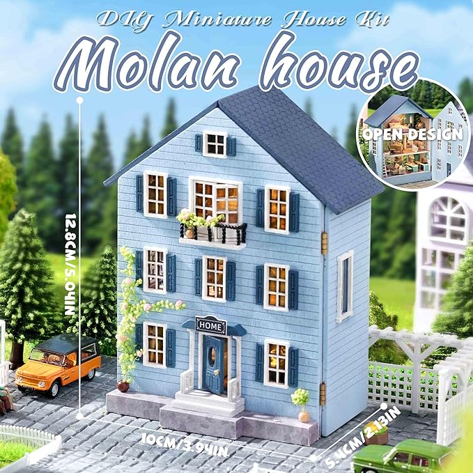 Kisoy Romantic and Cute Dollhouse Miniature DIY House Kit Creative Room Perfect DIY Gift for Friends, Lovers and Families (Molan House)