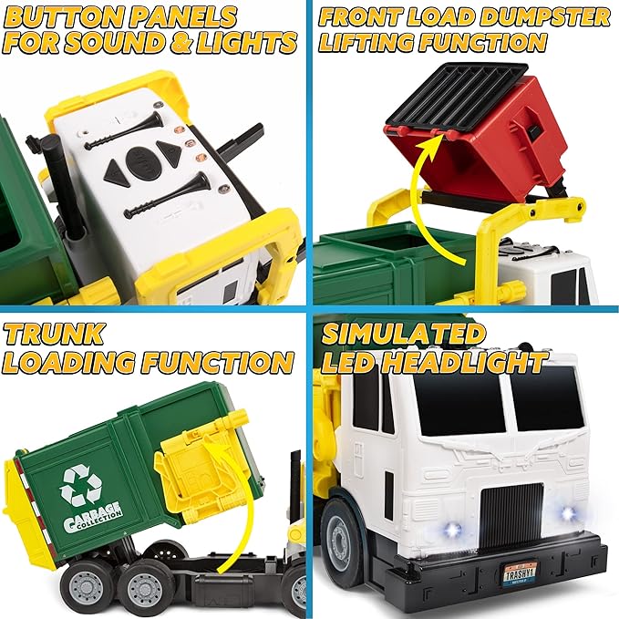 JOYIN Large Friction Powered Garbage Truck Toy Set, Includes Dumpster, Trash Bins, and Learning Cards for Kids, Boy Toys Birthday Gift for Boys Girls Kids Toddler Gift of Easter Basket Stuffers
