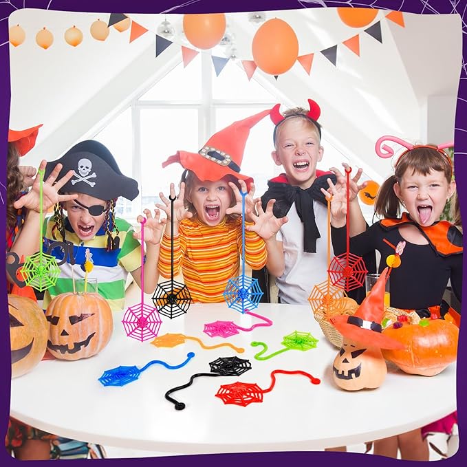 24 PCS Sticky Spider Web for Kids, 7.6 Inches Cobweb Sticky Hand Toys, Halloween Spider Party Favors for Goodie Bag Stuffers, Birthday, Classroom Prizes Supplies (6 Colors)