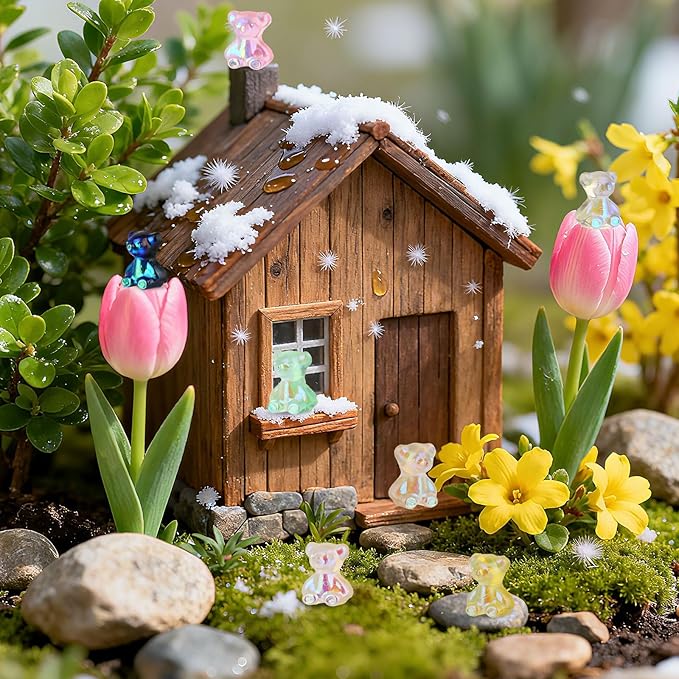 210pcs Mini Resin Bears, Multi-Color Iridescent Tiny Small Bears Resin Animal Miniature for Vase Filler Micro Landscape Garden Dollhouse Decor