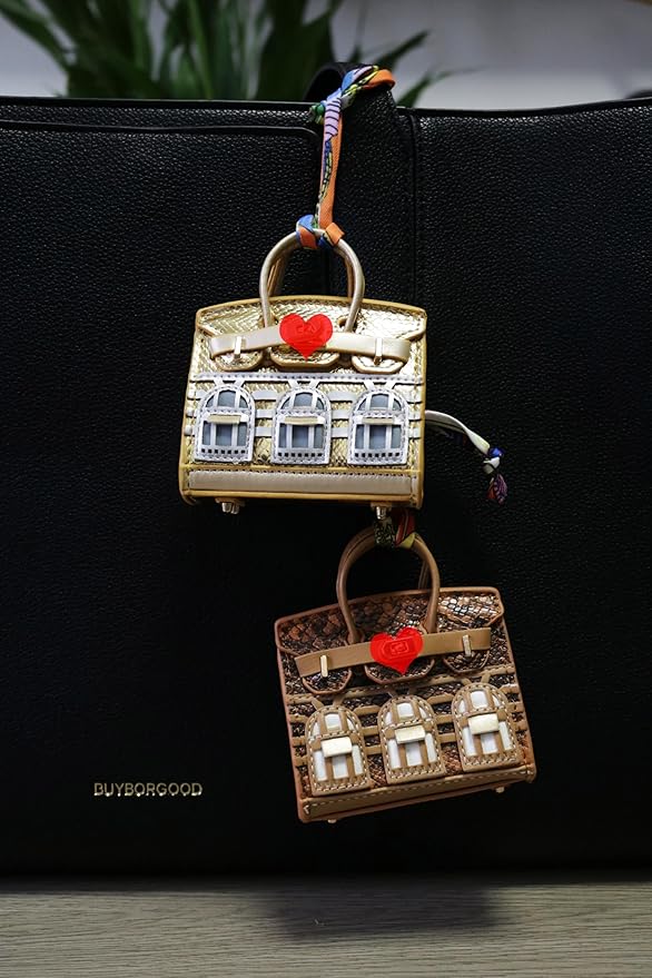 Buyborgood 2 PCS Women Mini Backpack Keychain Accessories Key Pouch Holder Coin Purse Bag Charm Wallet (Gold + Brown)
