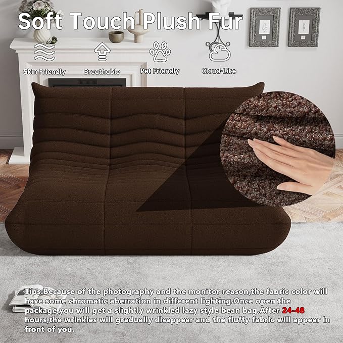 Bean Bag Chairs for Adults, BeanBag Reading Chair Memory Foam Couch 3-Seater, Floor Chair Soft Teddy Material, Comfy Reading Nook Chairs for Bedroom Living Room Office (Coffee)