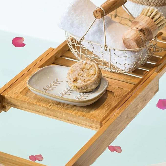 Miamolo Soap Dish Bar Cleaner Dish for Shower, Ceramic Soap Dishes for Large Soap Bar Shampoo or Sponge, Shower Soap Dish Soap Saver Tray for Bathroom Kitchen Sink, Easy to Clean