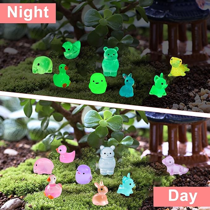 LIINWNIRS 200 Pcs Mini Resin Ducks Animals Kit Accessories Variety Pack Glow Animal Figurines Resin Mini Garden Decor for Garden Micro Landscape Aquarium Potted Dollhouse Decor