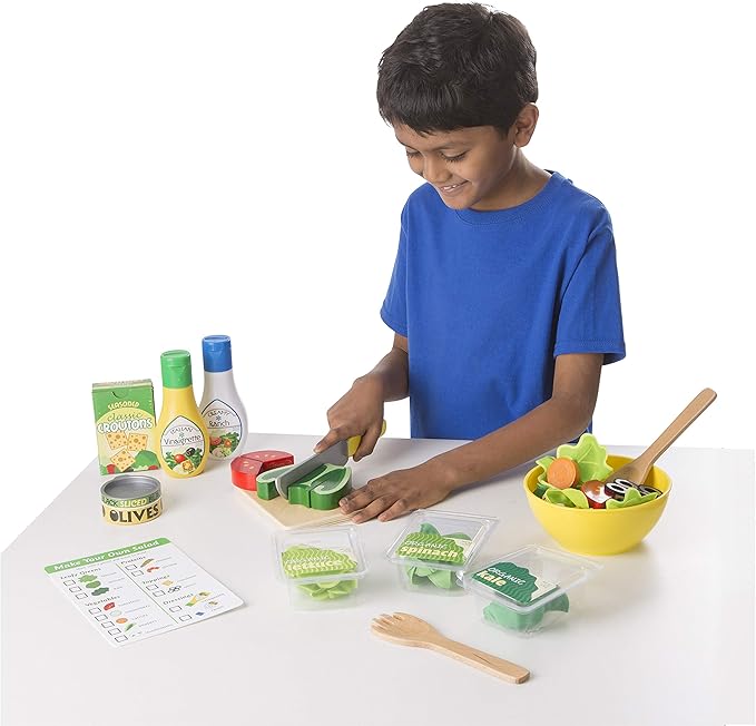 Melissa & Doug Slice and Toss Salad Play Food Set – 52 Wooden and Felt Pieces
