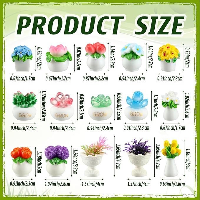 Threehoney 30 Pcs Miniature Dollhouse Plants Accessories Mini Artificial Potted Flower Tiny Resin Greenery Cactus Figurines for Doll House Gift DIY Garden Bonsai Micro Landscape Decoration(Succulents)