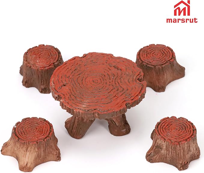 5Pcs Miniature Table and Chairs Set Fairy Garden Accessories, Mini Resin Village Furniture Ornaments Kit for DIY Craft Gift Dollhouse Succulents Home Outdoor Decoration