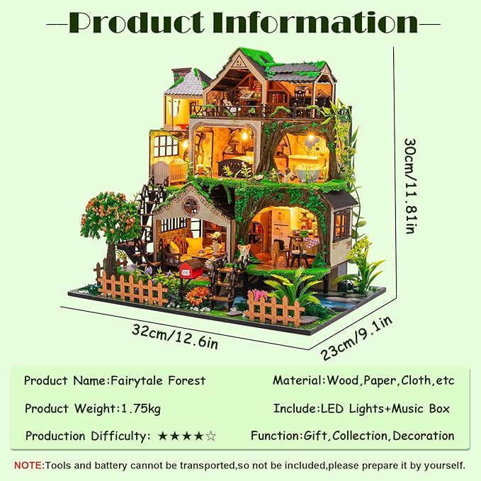 CUTEROOM Miniature House Kits for Adults, Mini Dollhouse Wooden Furniture Kit, DIY Craft Kits Creative Room Tiny House for Decoration-Fairytail Forest